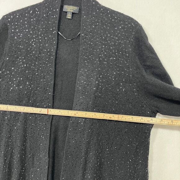 Charter Club Luxury Cardigan Women L Black 100% Cashmere Sequins Long Open Soft - Picture 6 of 11